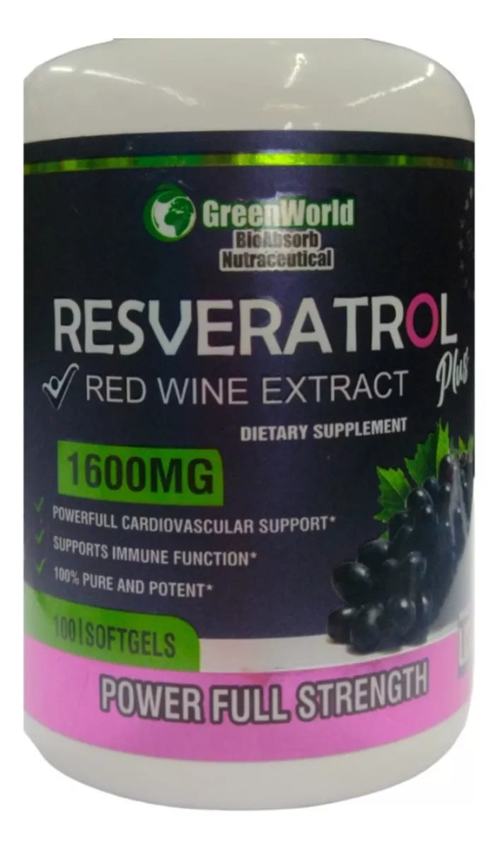 Resveratrol Americano 1600mg Green World 100 Capsulas Extrato De Vino Tinto